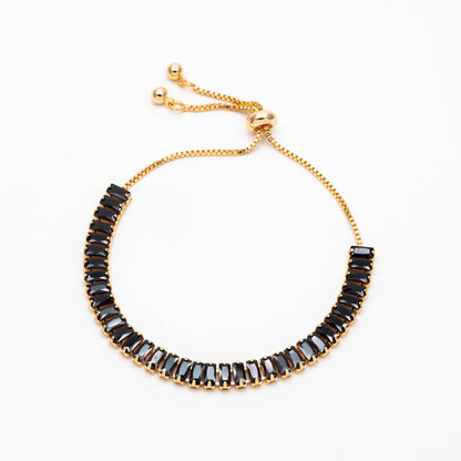 Sparkly Rhinestone Bracelet, Crystal Glass Tennis Bracelets with Box Chain, Gold/ Rhodium plated Adjustable Bracelet (GB-3878)