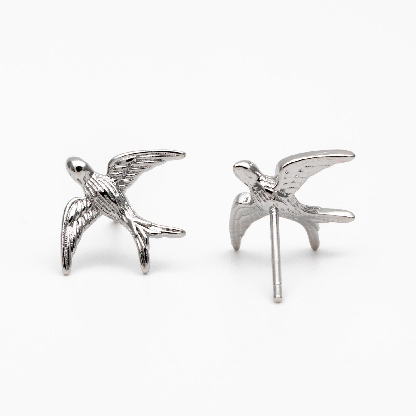 10pcs Gold/ Silver Swallow Earrings 12x15mm, Gold/ Rhodium Plated Brass Bird Stud Earrings (GB-4044)