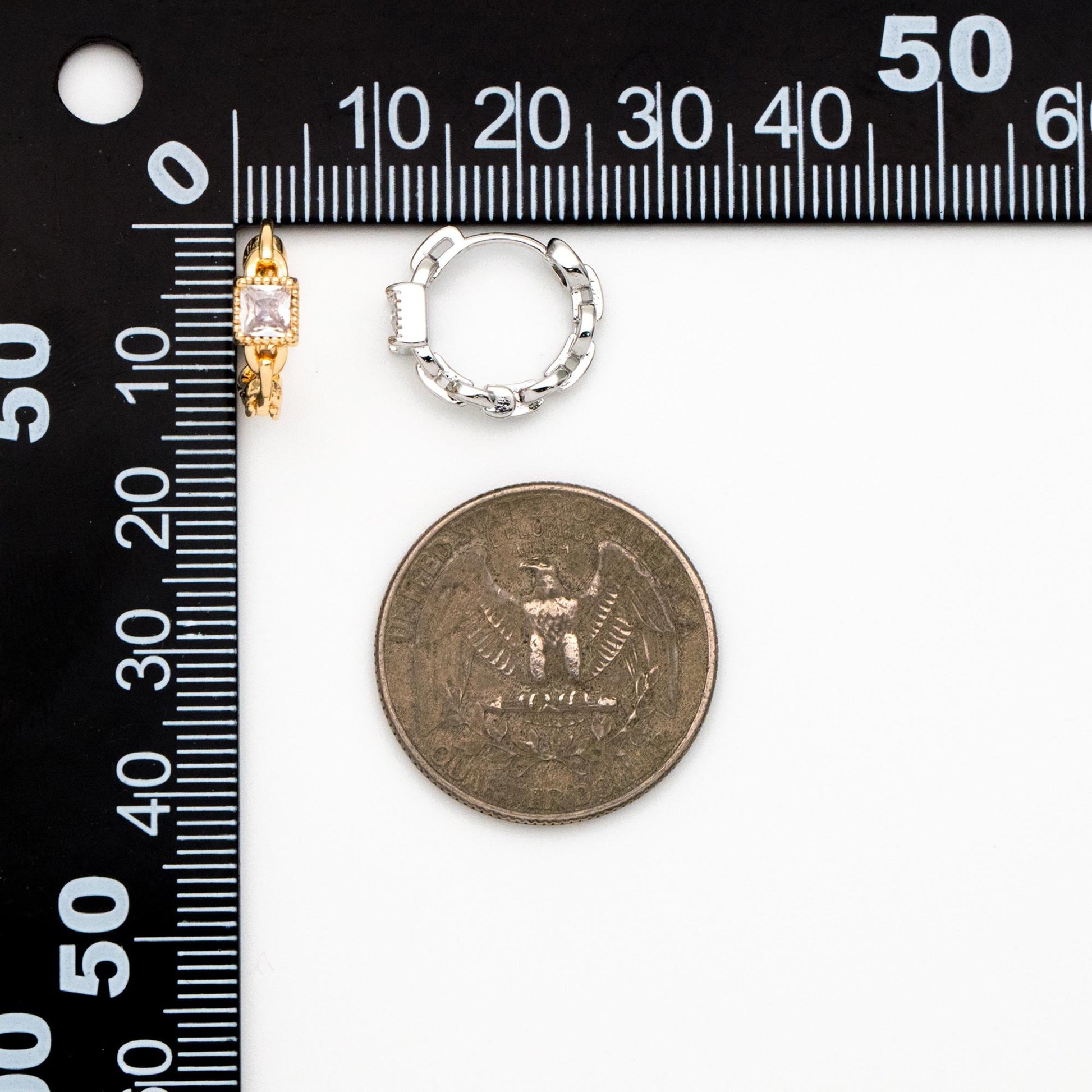 4pcs CZ Pave Gold/ Silver Tone Chain Hoop Earrings, 18K Real Gold/ Rhodium plated Brass, Huggie Earrings, Chain Earrings (GB-3020-B)