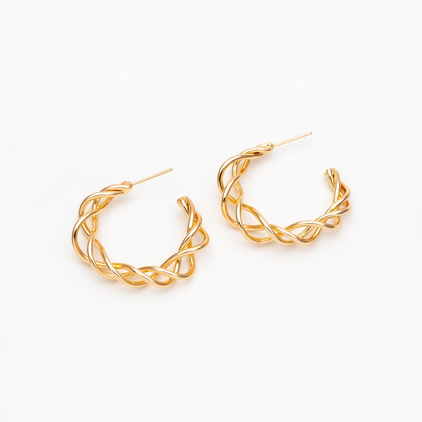 4pcs Gold/ Silver Tone Twisted Circle Earrings 32mm, Twisted Wire Stud Earrings, Geometric Hoop Earrings (GB-4580)