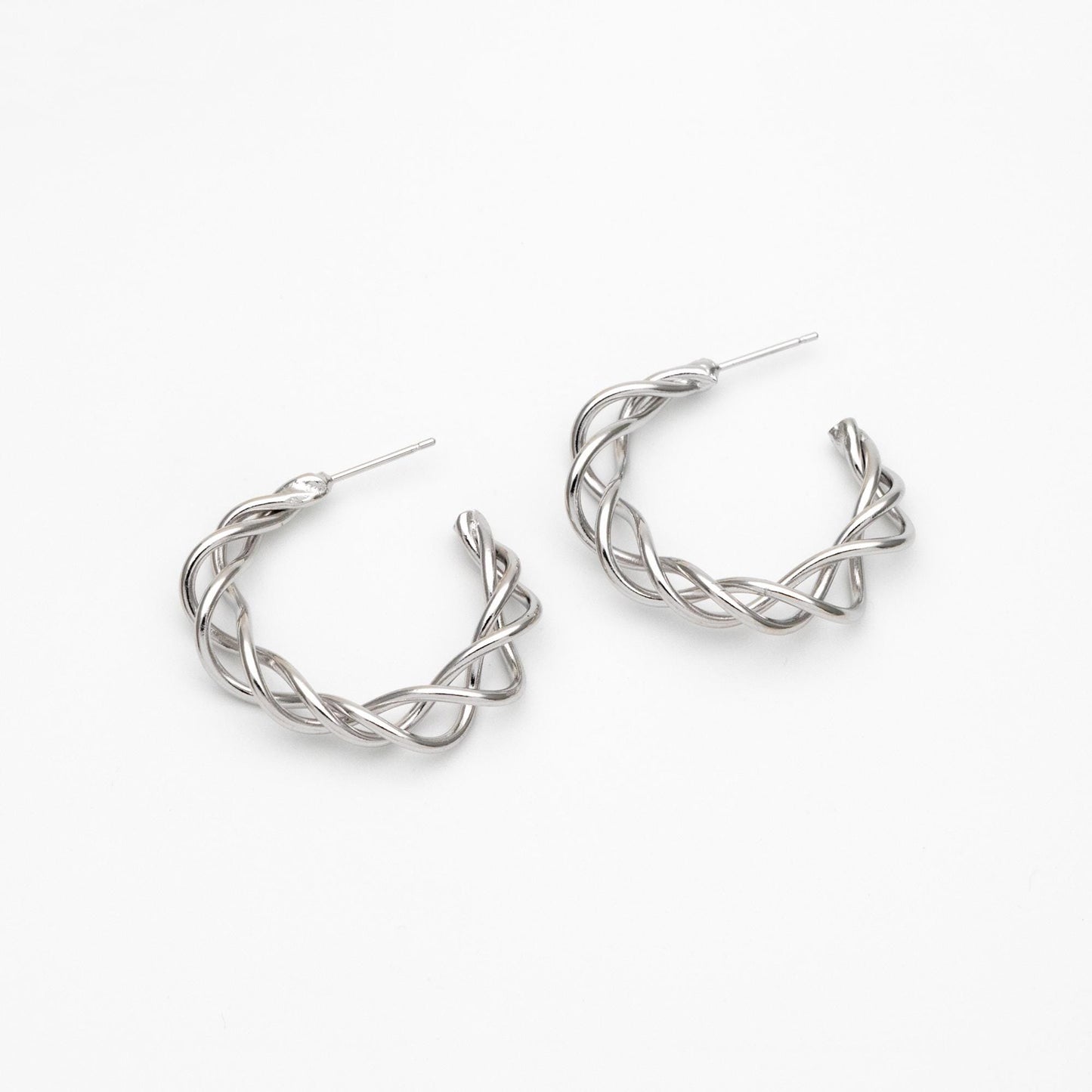 4pcs Gold/ Silver Tone Twisted Circle Earrings 32mm, Twisted Wire Stud Earrings, Geometric Hoop Earrings (GB-4580)