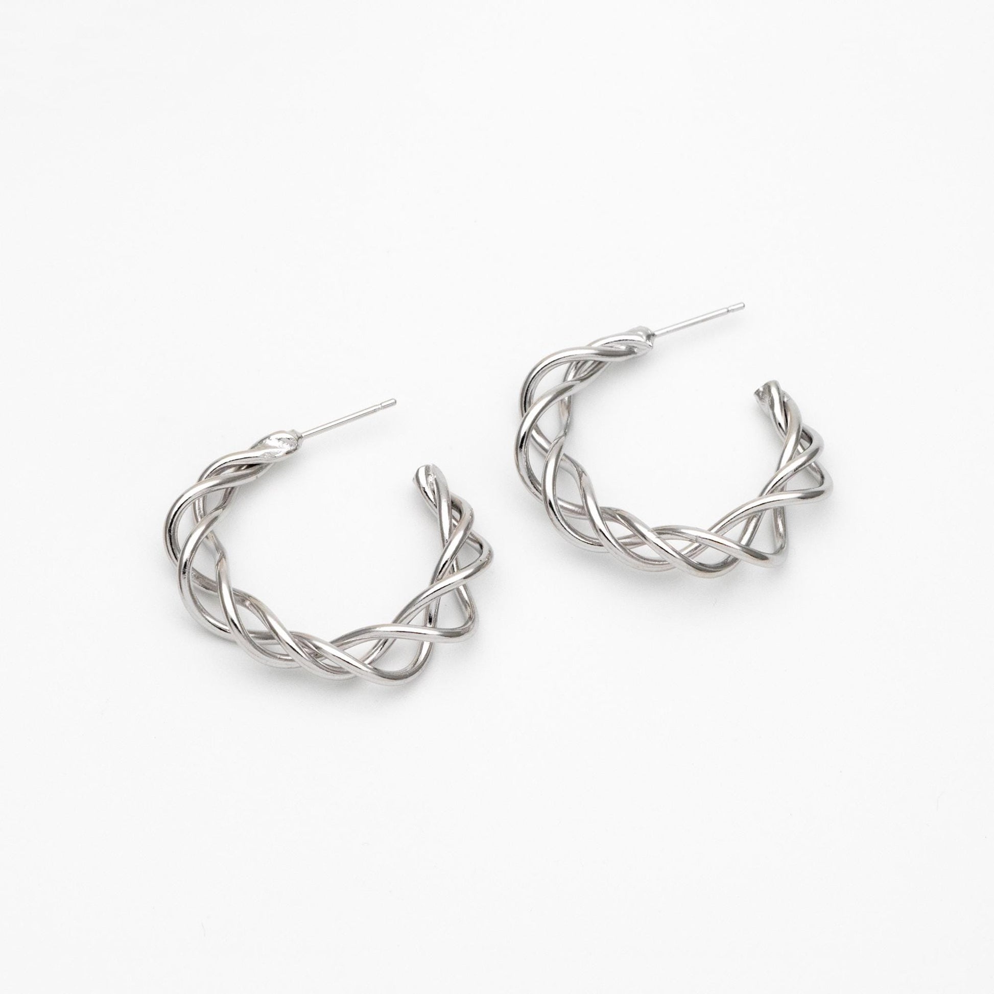 4pcs Gold/ Silver Tone Twisted Circle Earrings 32mm, Twisted Wire Stud Earrings, Geometric Hoop Earrings (GB-4580)