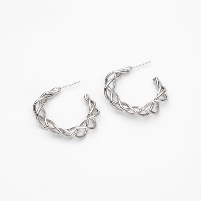 4pcs Gold/ Silver Tone Twisted Circle Earrings 32mm, Twisted Wire Stud Earrings, Geometric Hoop Earrings (GB-4580)