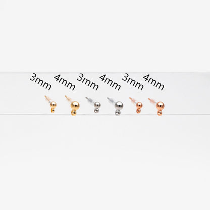20pcs Gold/ Silver/ Rose Gold Earring Posts, Stud Earring with Loop, 3mm/ 4mm Ball Size (GB-443)