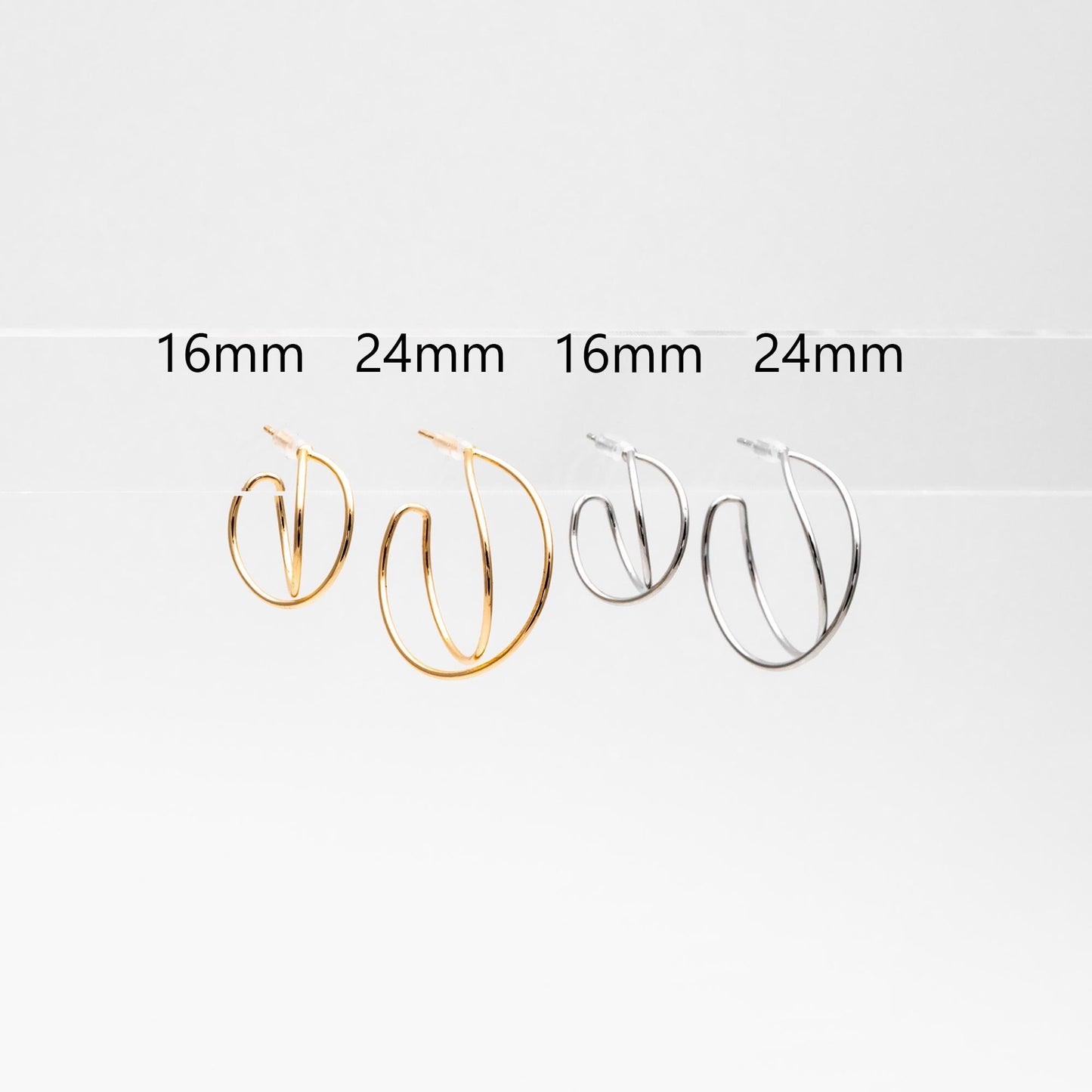 10pcs Geometric Circle Stud Earring, Gold/ Rhodium plated Brass Ear Wire Posts, Circle Size 16/24mm (GB-514)