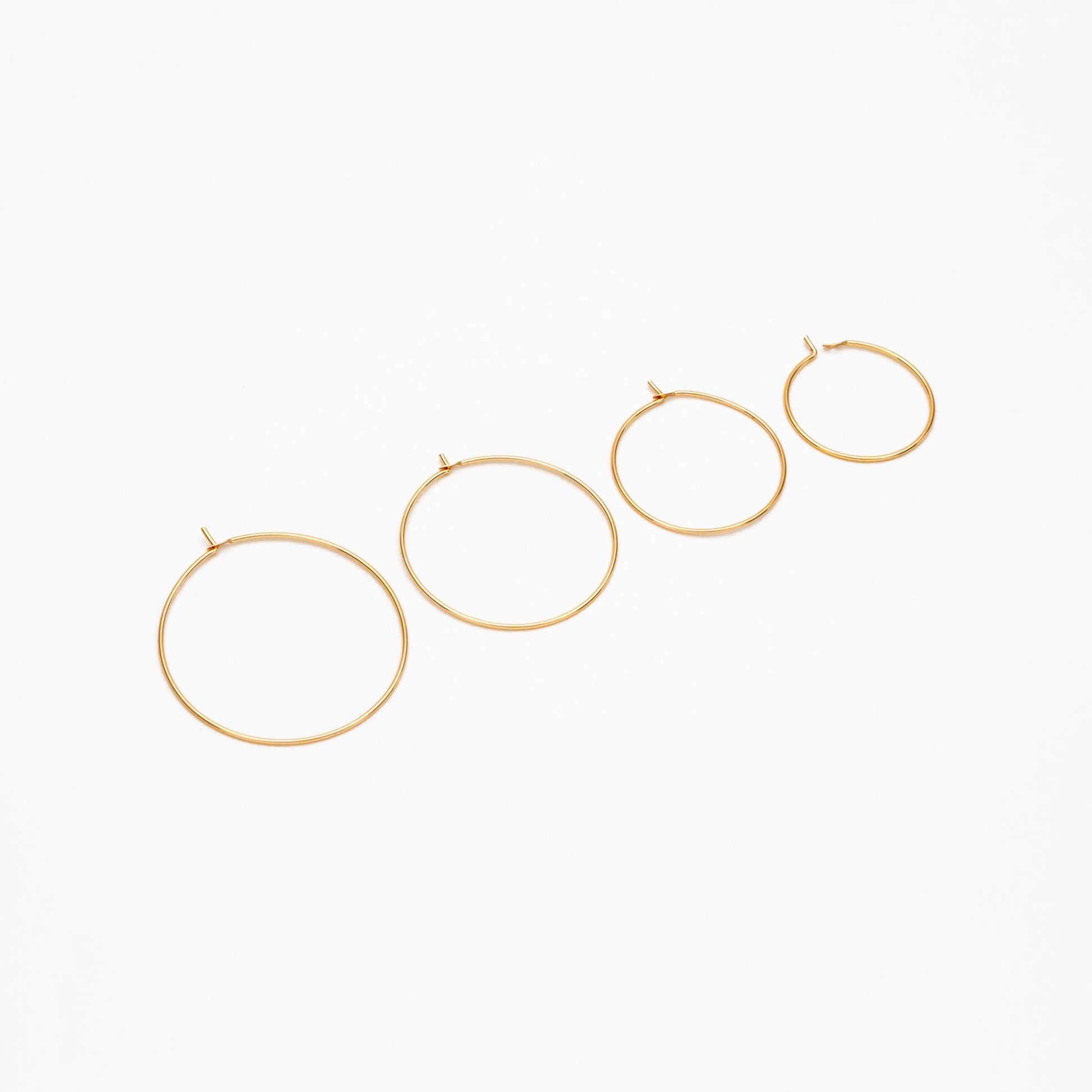 20pcs Gold/ Silver/ Rose Gold Hoop Ear Wire, Gold/ Rhodium/ Rose Gold plated Brass Hoop Earrings, 20/25/ 30/ 35mm by 0.7mm (GB-532)