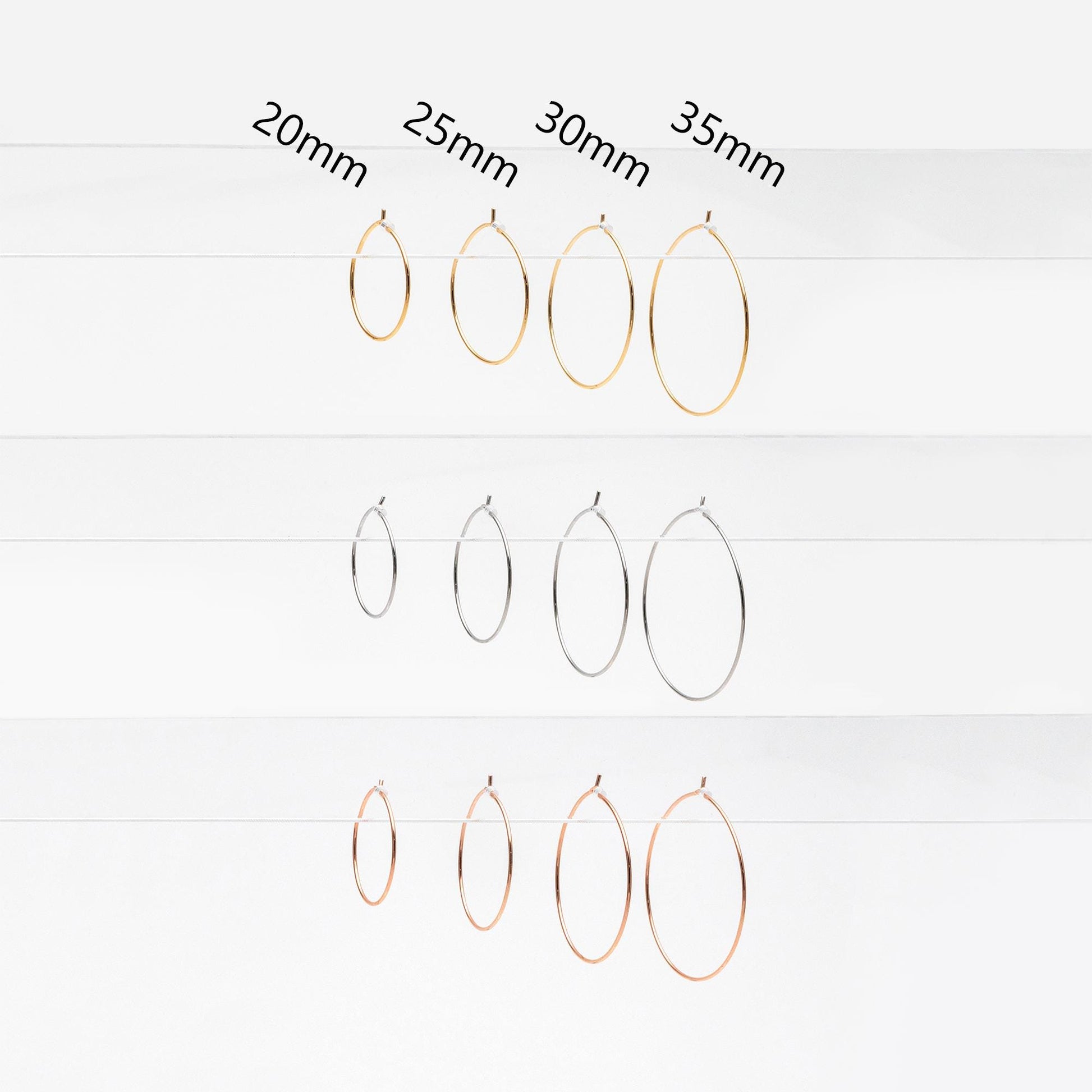 20pcs Gold/ Silver/ Rose Gold Hoop Ear Wire, Gold/ Rhodium/ Rose Gold plated Brass Hoop Earrings, 20/25/ 30/ 35mm by 0.7mm (GB-532)
