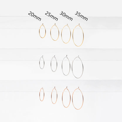 20pcs Gold/ Silver/ Rose Gold Hoop Ear Wire, Gold/ Rhodium/ Rose Gold plated Brass Hoop Earrings, 20/25/ 30/ 35mm by 0.7mm (GB-532)