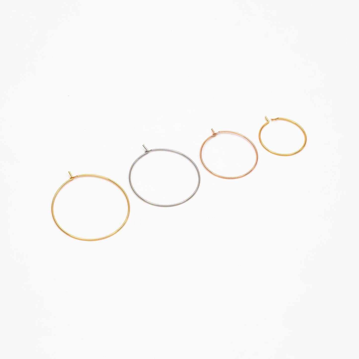 20pcs Gold/ Silver/ Rose Gold Hoop Ear Wire, Gold/ Rhodium/ Rose Gold plated Brass Hoop Earrings, 20/25/ 30/ 35mm by 0.7mm (GB-532)