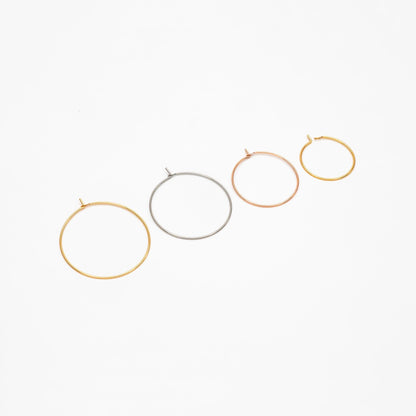 20pcs Gold/ Silver/ Rose Gold Hoop Ear Wire, Gold/ Rhodium/ Rose Gold plated Brass Hoop Earrings, 20/25/ 30/ 35mm by 0.7mm (GB-532)