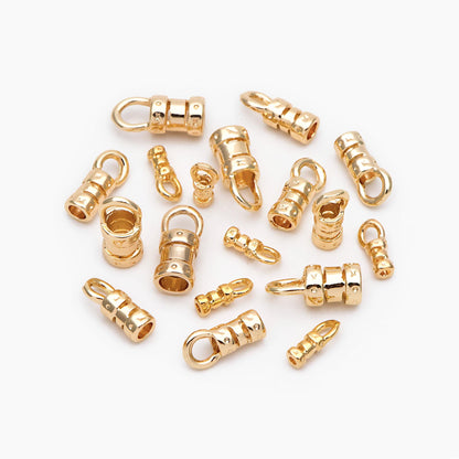 10pcs Gold/ Silver End Crimp Caps, to Finish Beading Chain/ Cord/ Leather, Inner Diameter 1/ 2/ 3mm (GB-2401)