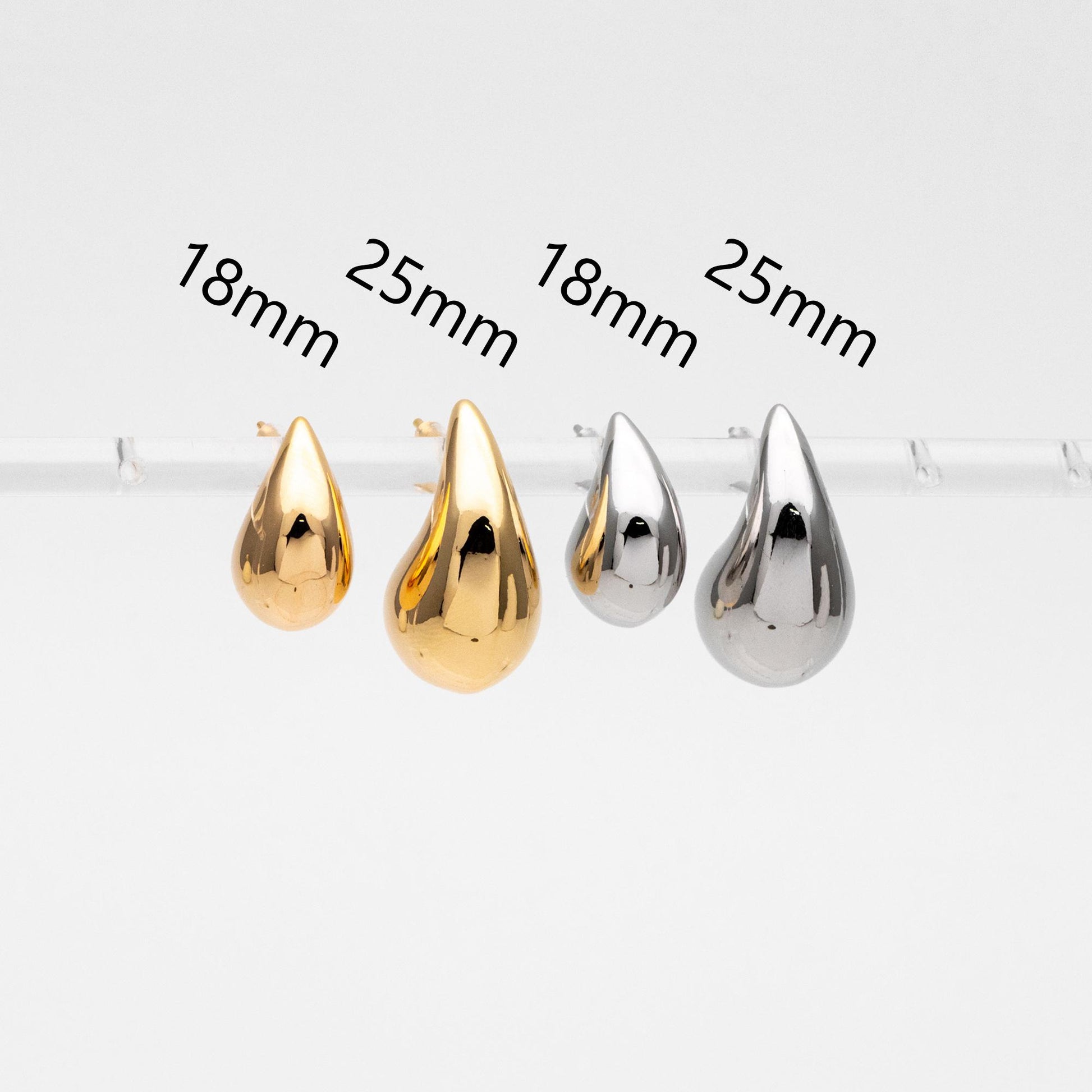 4pcs Chunky Teardrop Earrings, 18K Gold/ Rhodium Plated Brass, Water Drop Stud Earrings (GB-4381)