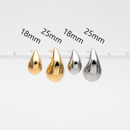 4pcs Gold/ Silver Chunky Teardrop Earrings, 18K Gold/ Rhodium Plated Brass, Water Drop Stud Earrings (GB-4381)