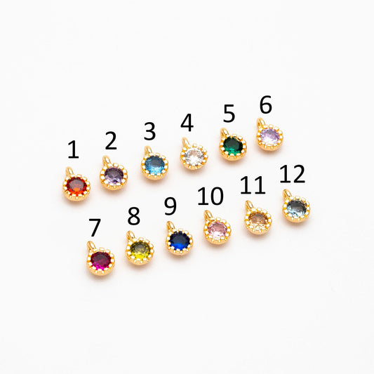 10pcs Gold Plated Round CZ Charms: Mini Cubic Zirconia Coin Pendant 4x6mm (GB-565)