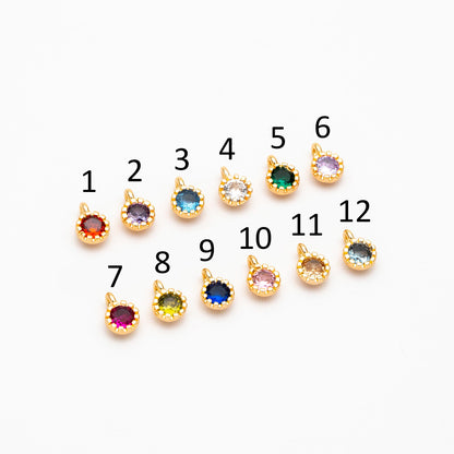 10pcs Gold Plated Round CZ Charms: Mini Cubic Zirconia Coin Pendant 4x6mm (GB-565)