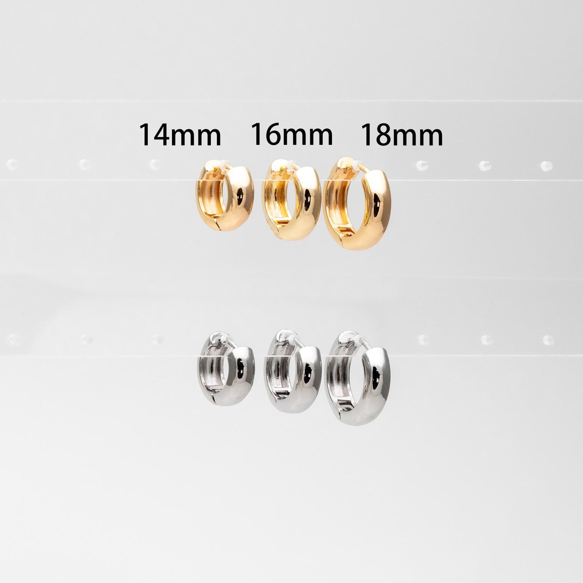 10pcs Gold/ Silver Tone Hoop Earrings, 14/ 16/ 18mm, Gold/ Rhodium plated Huggie Earrings, Small Hoop Earrings (GB-1678)