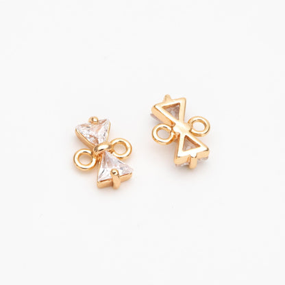 10pcs Gold Bowknot Charm Connectors, CZ Pave Mini Bow Charms (#GB-2947-B)