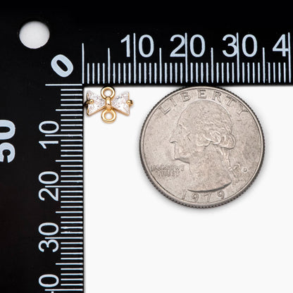 10pcs Gold Bowknot Charm Connectors, CZ Pave Mini Bow Charms (#GB-2947-B)