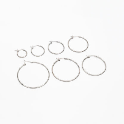 10pcs Gold/ Silver Tone Hoop Earrings, Size 15/ 20/ 25/ 30/ 35/ 40/ 45mm by 1.5mm Thick, Huggie Minimalist Earrings (GB-2812)