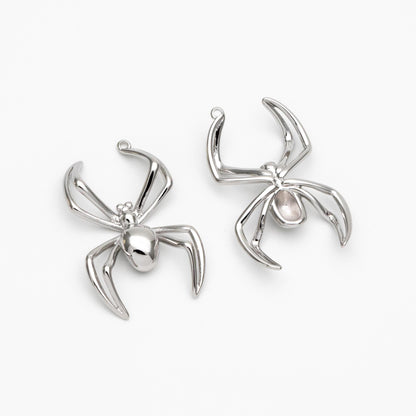 4pcs Gold/ Silver Spider Charms, Real Gold/ Rhodium plated Brass, Araneid Pendants (GB-672-D)