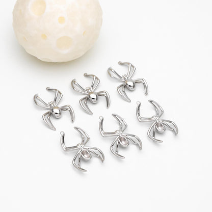 4pcs Gold/ Silver Spider Charms, Real Gold/ Rhodium plated Brass, Araneid Pendants (GB-672-D)