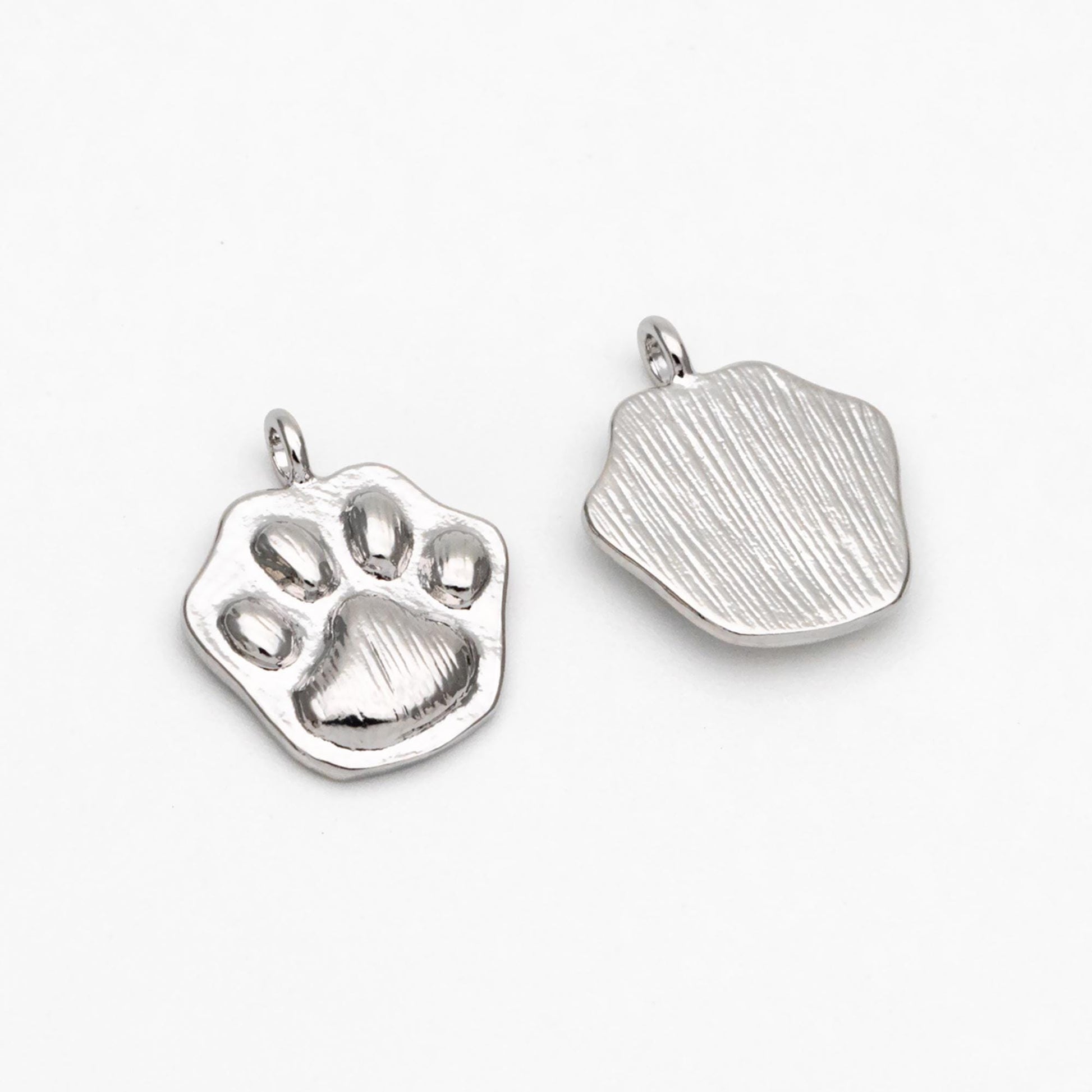 10pcs Gold/ Silver Dog or Cat Paw Charms, Gold/ Rhodium Plated Brass, Cute Paw Print Pendants (GB-3180)