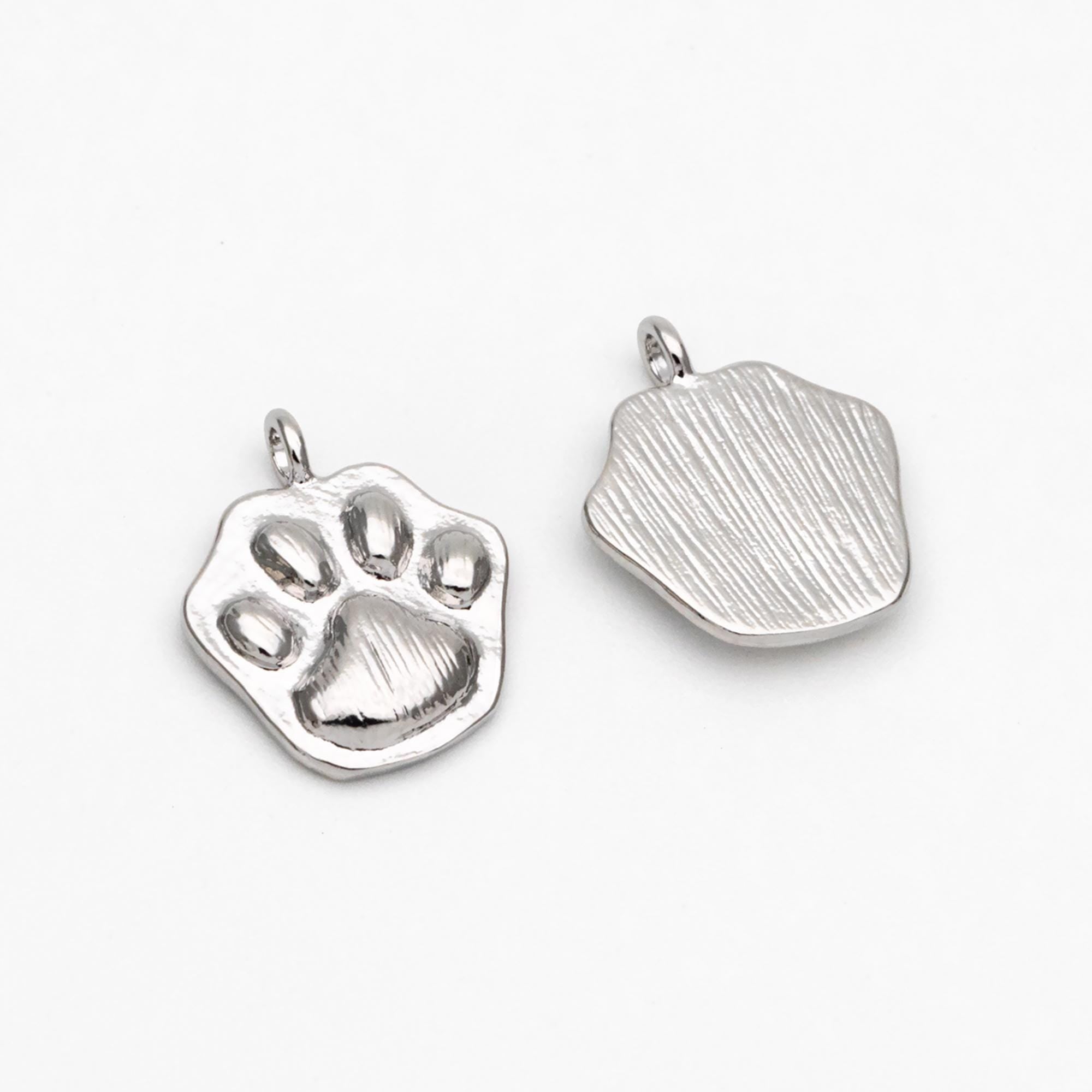 10pcs Gold/ Silver Dog or Cat Paw Charms, Gold/ Rhodium Plated Brass, Cute Paw Print Pendants (GB-3180)