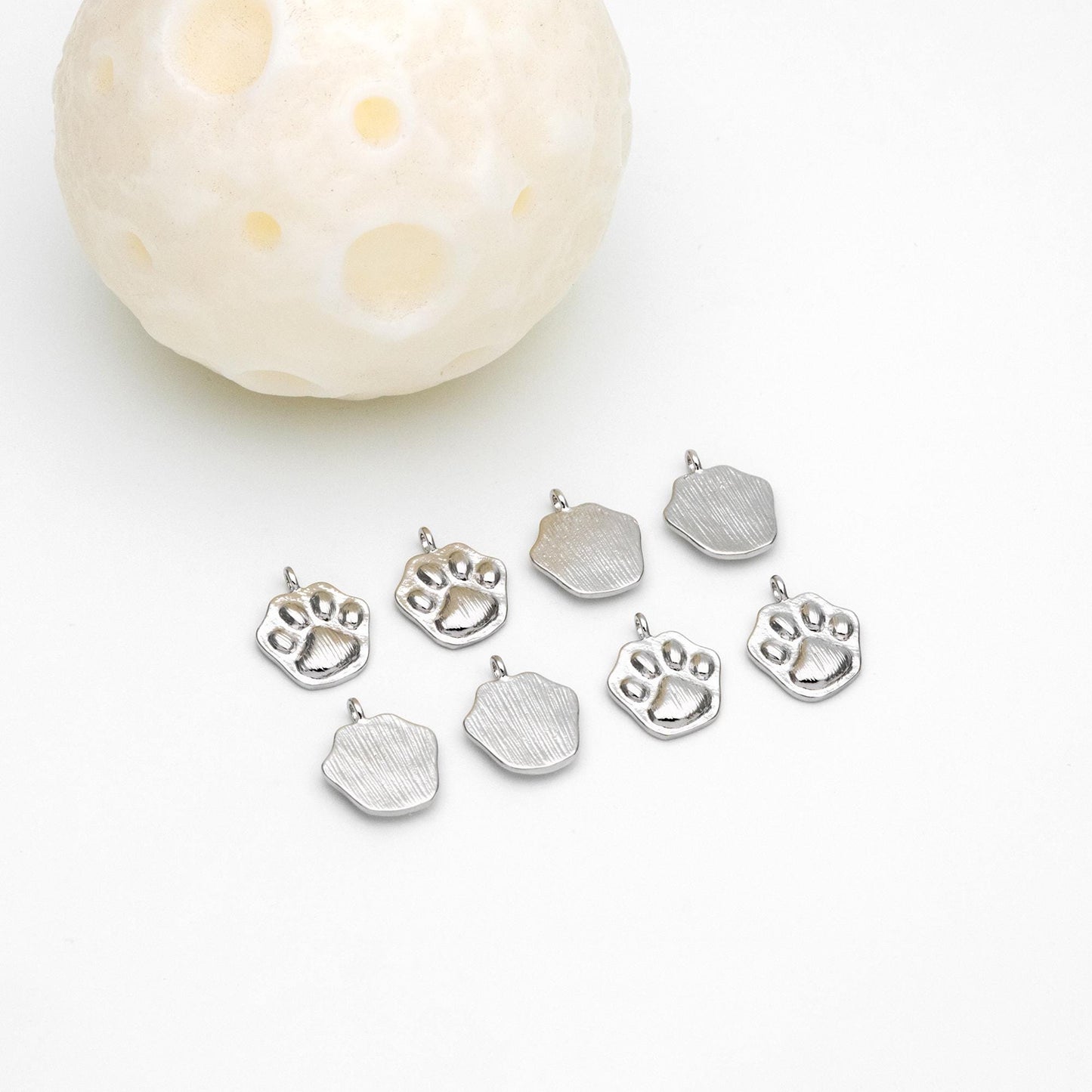 10pcs Gold/ Silver Dog or Cat Paw Charms, Gold/ Rhodium Plated Brass, Cute Paw Print Pendants (GB-3180)