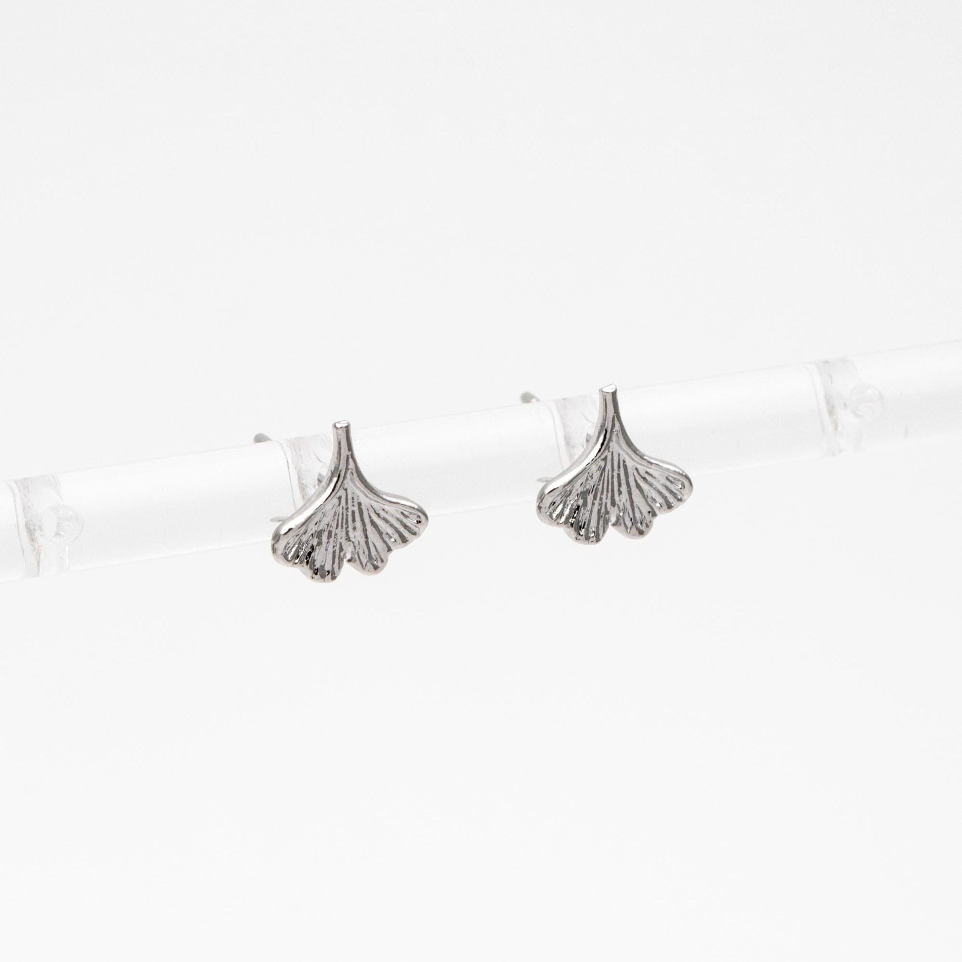 10pcs Gold/ Silver Ginkgo Leaf Ear Posts 9x8mm, Gold/ Rhodium Plated Brass Minimalist Stud Earrings (GB-3290)