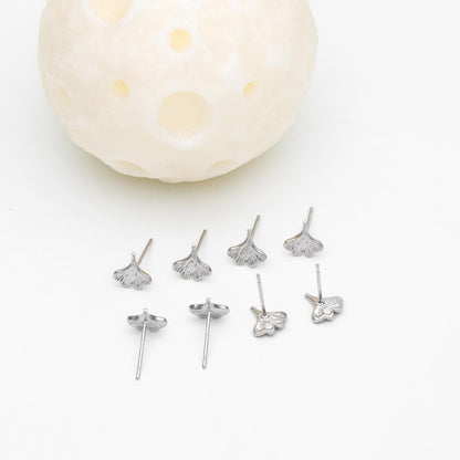 10pcs Gold/ Silver Ginkgo Leaf Ear Posts 9x8mm, Gold/ Rhodium Plated Brass Minimalist Stud Earrings (GB-3290)