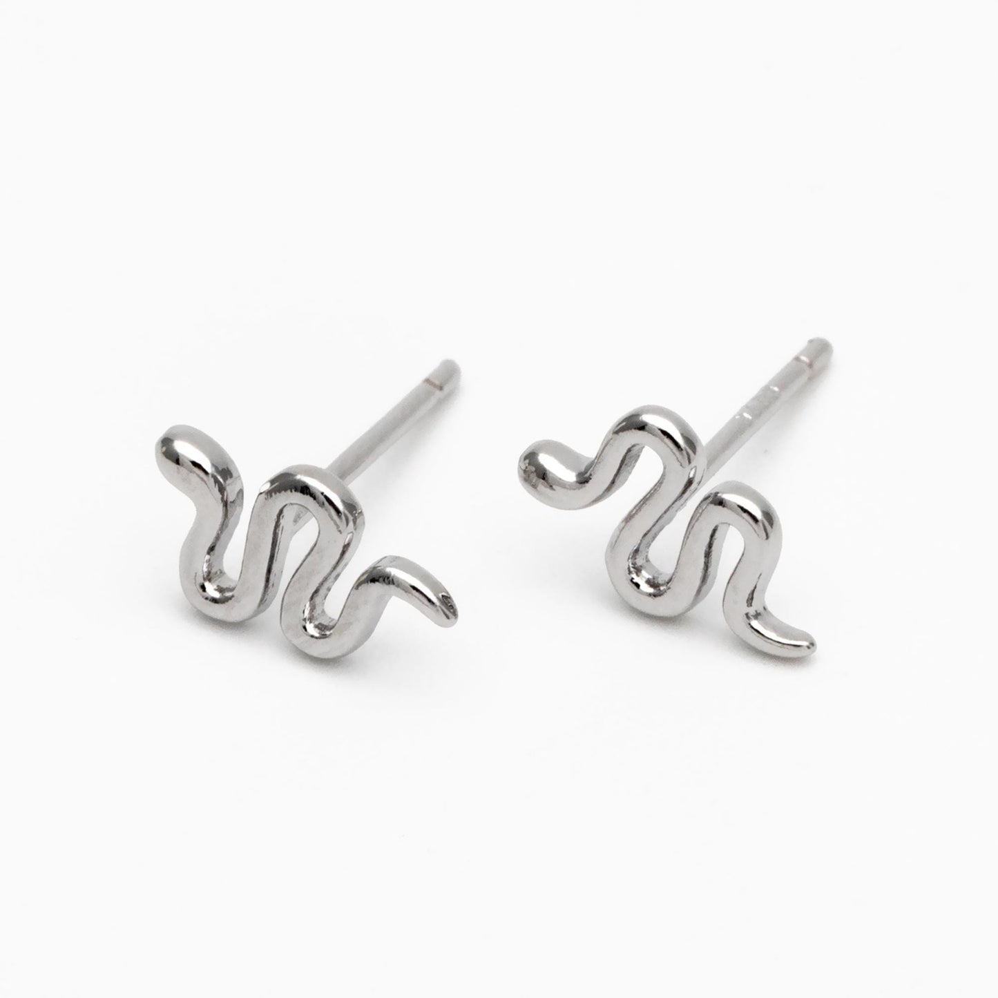 10pcs Gold/ Silver Snake Earrings 6x10mm, Gold/ Rhodium Plated Brass, Minimalist Snake Stud Earrings (GB-4076)