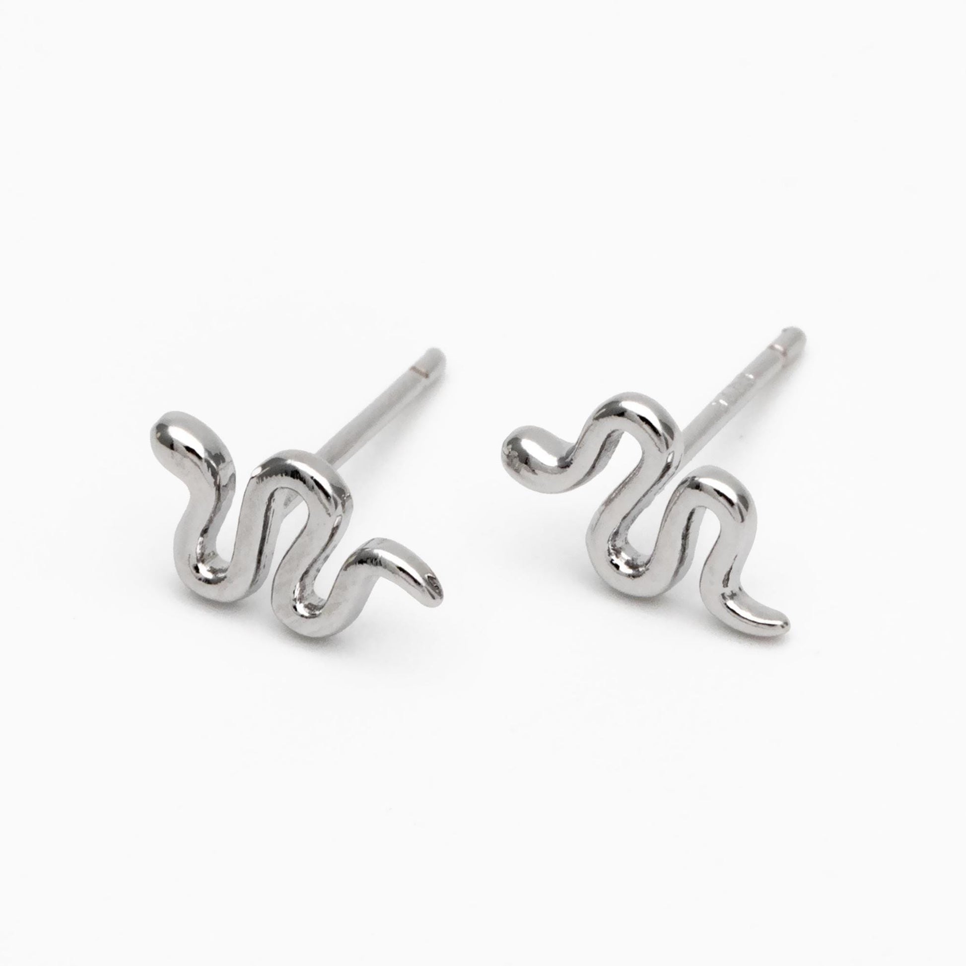 10pcs Gold/ Silver Snake Earrings 6x10mm, Gold/ Rhodium Plated Brass, Minimalist Snake Stud Earrings (GB-4076)