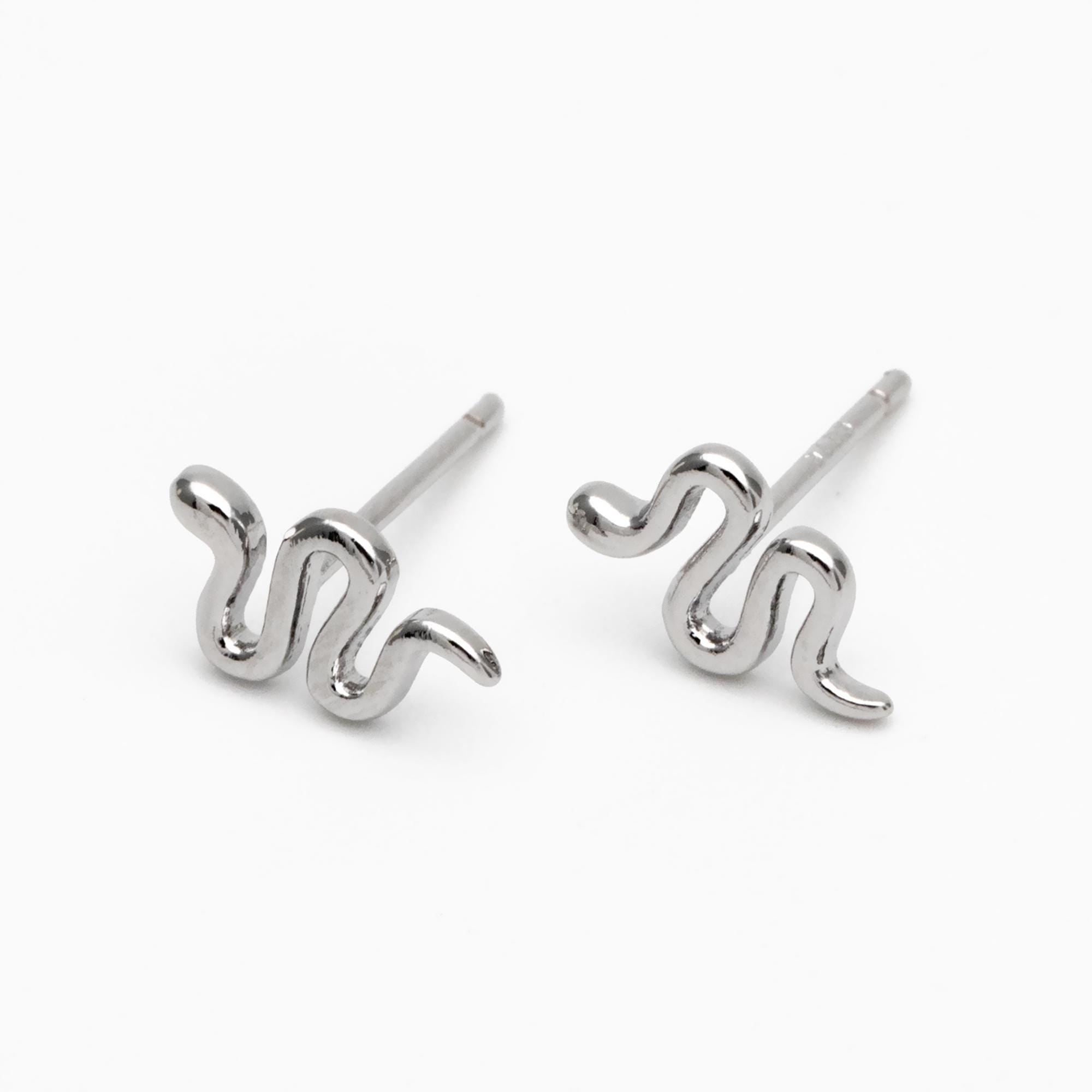 10pcs Gold/ Silver Snake Earrings 6x10mm, Gold/ Rhodium Plated Brass, Minimalist Snake Stud Earrings (GB-4076)