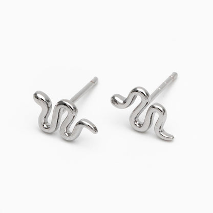 10pcs Gold/ Silver Snake Earrings 6x10mm, Gold/ Rhodium Plated Brass, Minimalist Snake Stud Earrings (GB-4076)