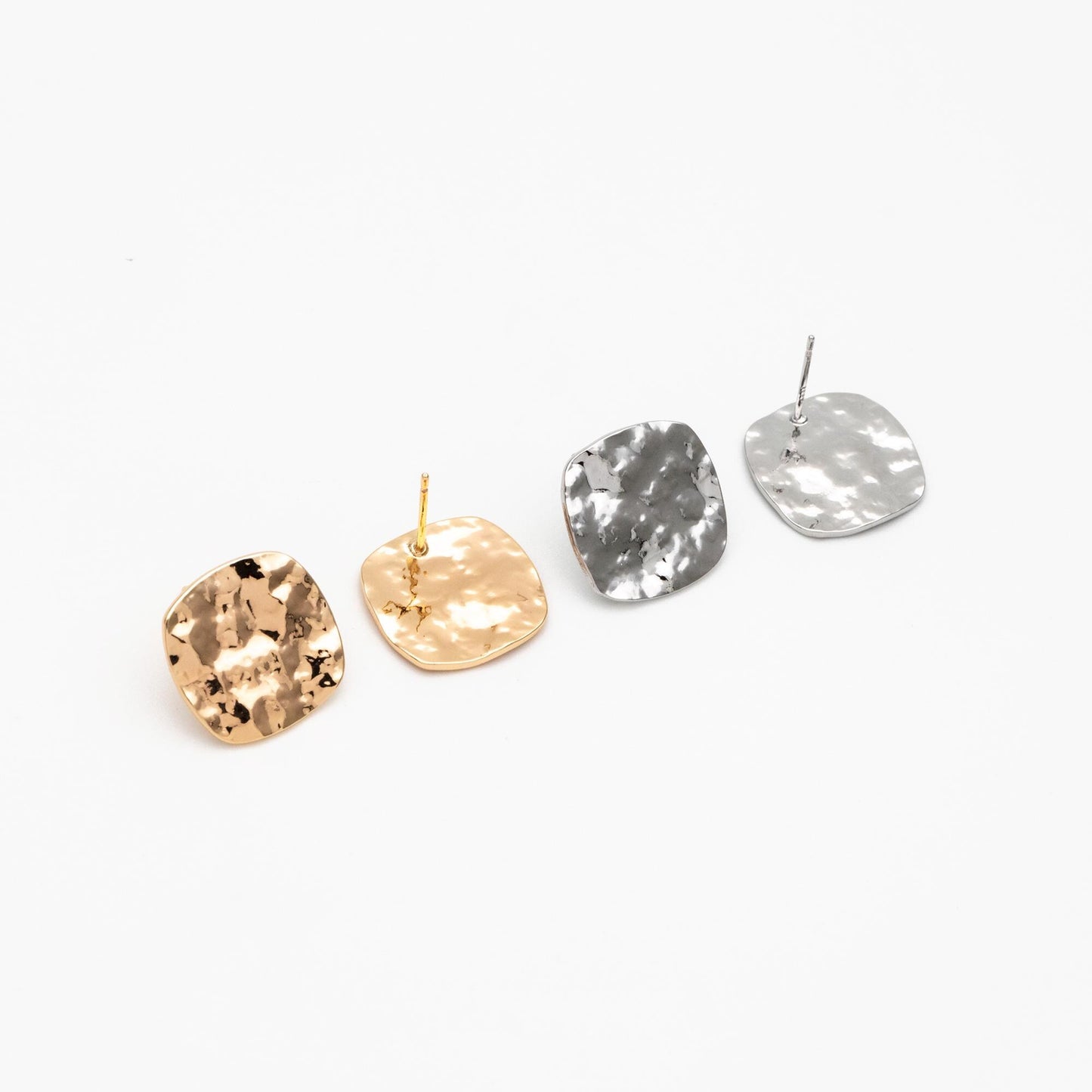 10pcs Gold/ Silver Hammered Square Earrings, Real Gold/ Rhodium plated Brass, Geometric Earring Studs (GB-4568)