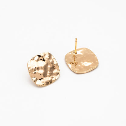 10pcs Gold/ Silver Hammered Square Earrings, Real Gold/ Rhodium plated Brass, Geometric Earring Studs (GB-4567-B)