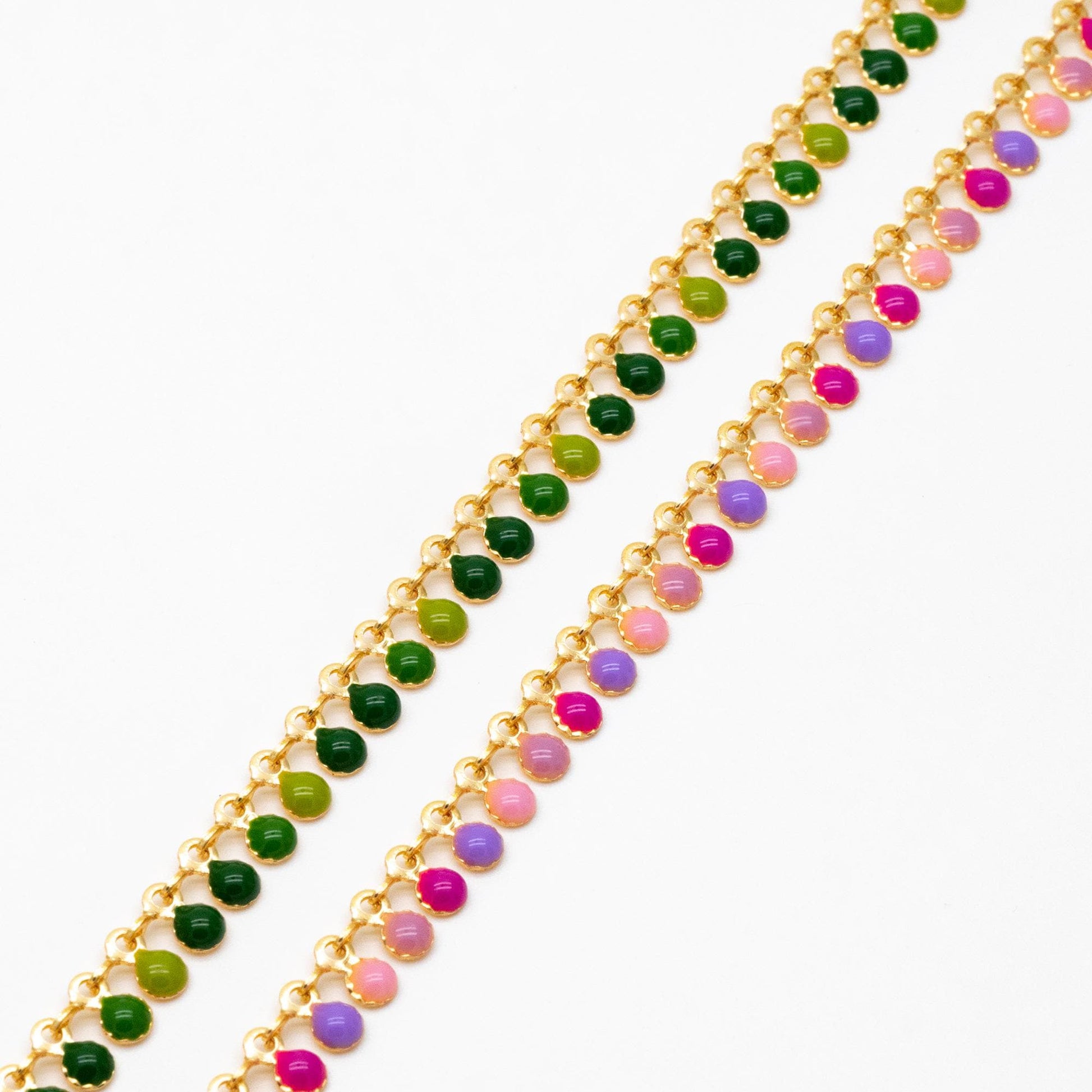 Purple / Green Enamel Beaded Chain 6mm, 18K Gold plated Brass, Quality Bead Chain Wholesale (#LK-619)/ 1 Meter=3.3ft