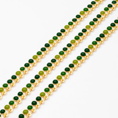 Purple / Green Enamel Beaded Chain 6mm, 18K Gold plated Brass, Quality Bead Chain Wholesale (#LK-619)/ 1 Meter=3.3ft