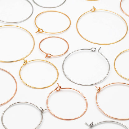20pcs Gold/ Silver/ Rose Gold Hoop Ear Wire, Gold/ Rhodium plated Brass Hoop Earrings, 20/ 25/ 30/ 35mm by 0.7mm (GB-252)