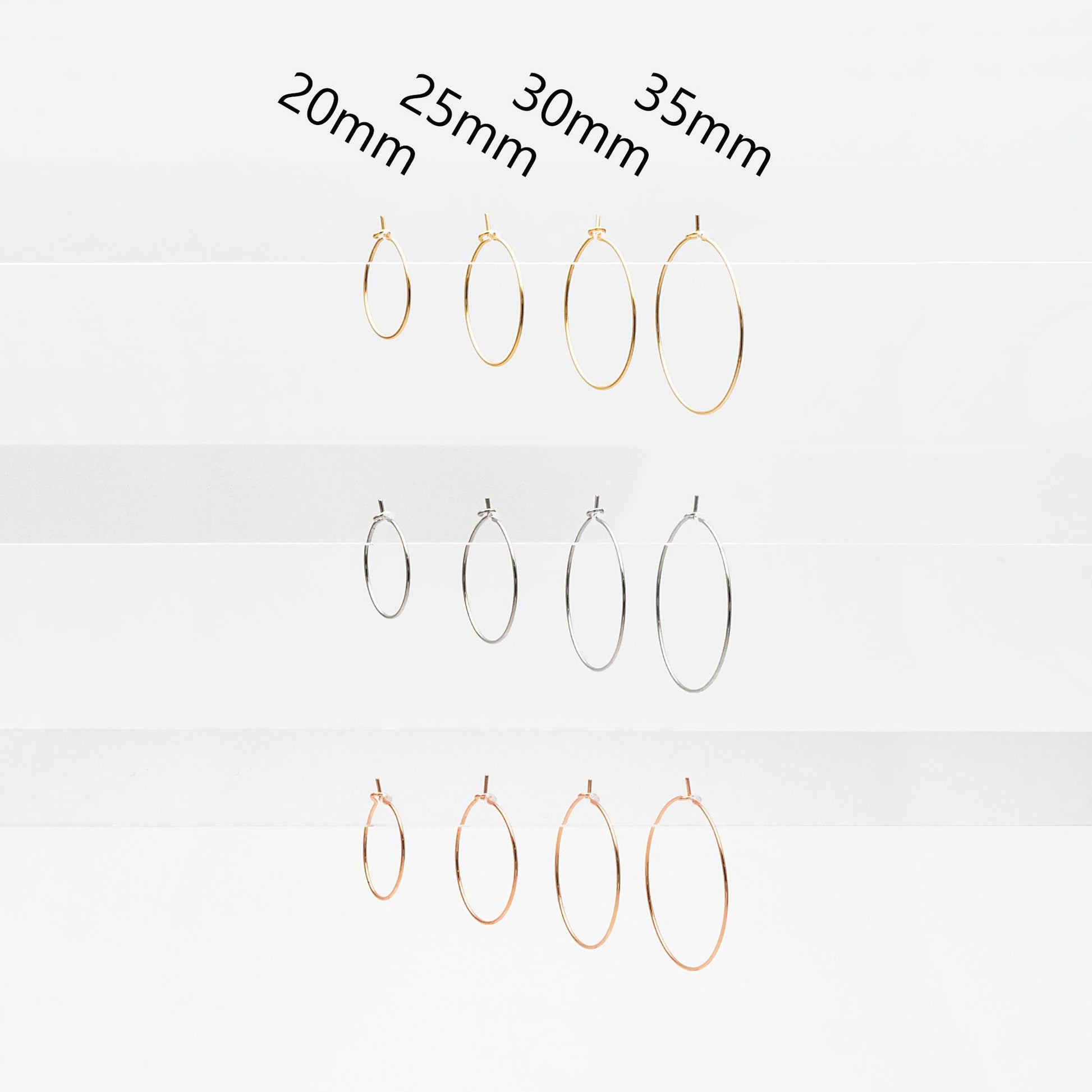20pcs Gold/ Silver/ Rose Gold Hoop Ear Wire, Gold/ Rhodium plated Brass Hoop Earrings, 20/ 25/ 30/ 35mm by 0.7mm (GB-252)