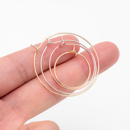 20pcs Gold/ Silver/ Rose Gold Hoop Ear Wire, Gold/ Rhodium plated Brass Hoop Earrings, 20/ 25/ 30/ 35mm by 0.7mm (GB-252)