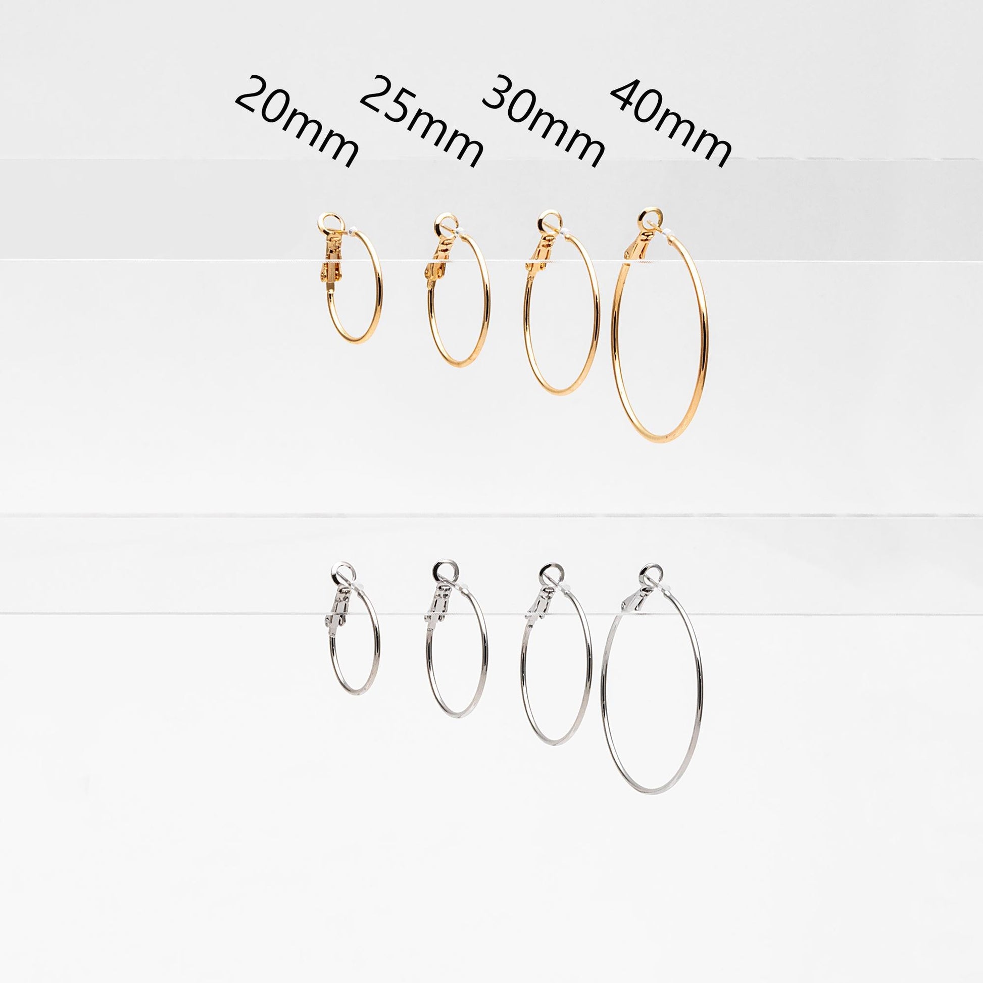 10pcs Gold/ Silver Tone Round Leverback Ear Hooks 20/ 25/ 30/ 40mm, 18K Gold/ Rhodium plated Brass, Earring Hoop Components (GB-605)