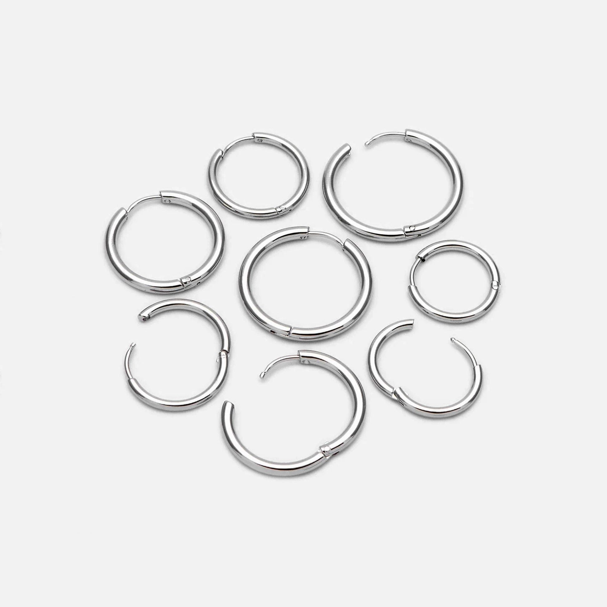 10pcs Gold/ Silver Tone Huggie Hoop Earrings, 2mm thick, 16/ 18/ 20mm, Stainless Steel Huggies, Minimalist Hoop Earrings (GB-2209)