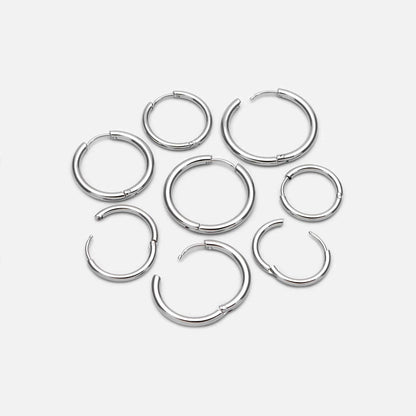 10pcs Gold/ Silver Tone Huggie Hoop Earrings, 2mm thick, 16/ 18/ 20mm, Stainless Steel Huggies, Minimalist Hoop Earrings (GB-2209)