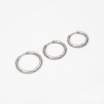 10pcs Gold/ Silver Tone Huggie Hoop Earrings, 2mm thick, 16/ 18/ 20mm, Stainless Steel Huggies, Minimalist Hoop Earrings (GB-2209)