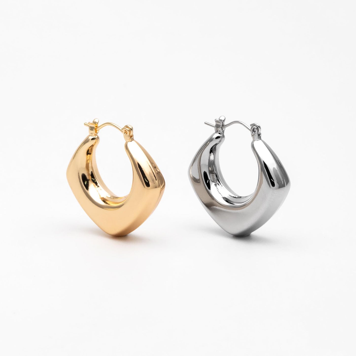 4pcs Gold/ Silver Tone Rhombus Hoop Earrings, 18K Gold/ Rhodium plated Brass, Huggie Earrings, Minimalist Earrings (GB-4596)