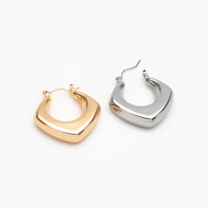 4pcs Gold/ Silver Tone Rhombus Hoop Earrings, 18K Gold/ Rhodium plated Brass, Huggie Earrings, Minimalist Earrings (GB-4596)