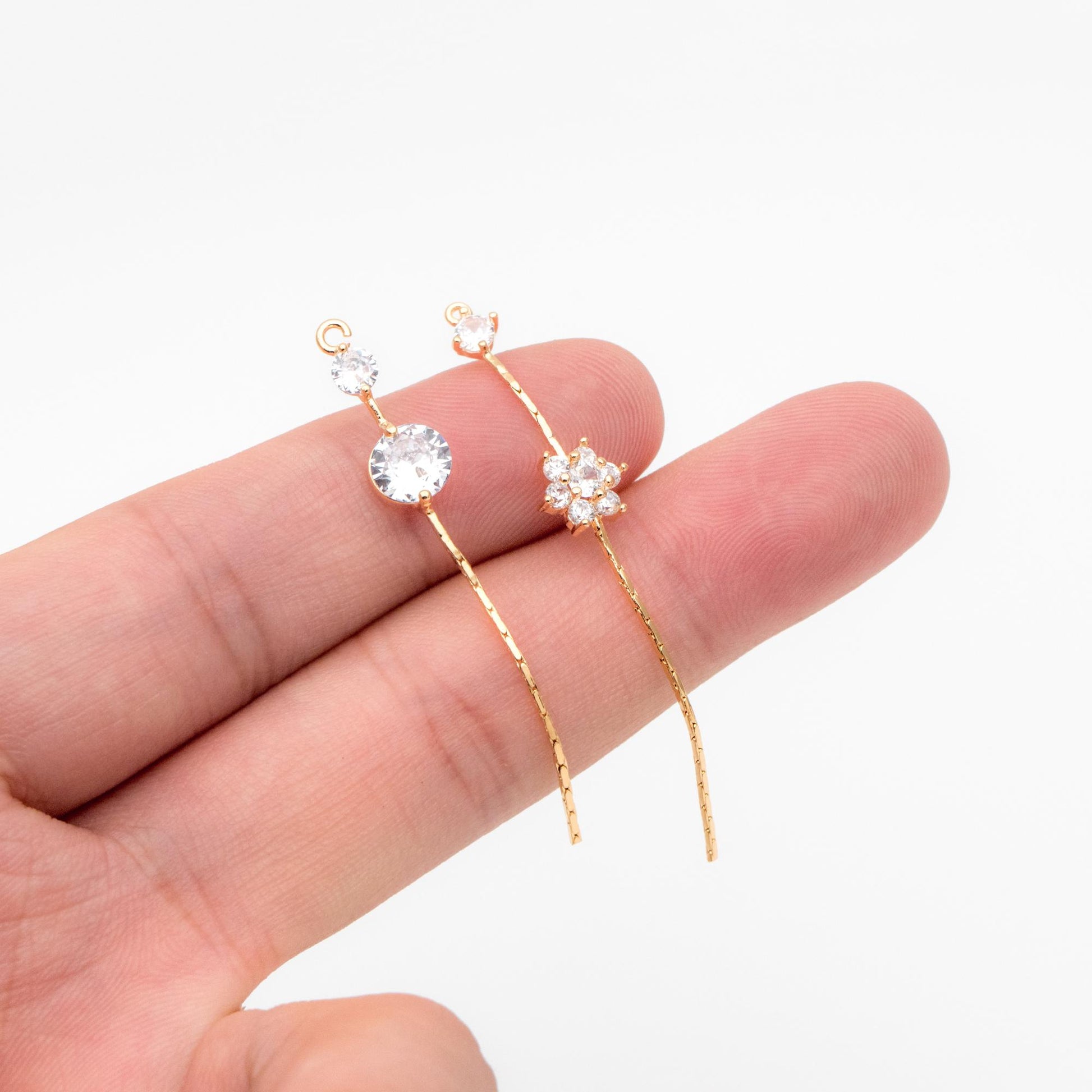 4pcs CZ Pave Gold Chain Tassel Charms, 18K Real Gold plated Brass, Tassel Earring Components (GB-1234)