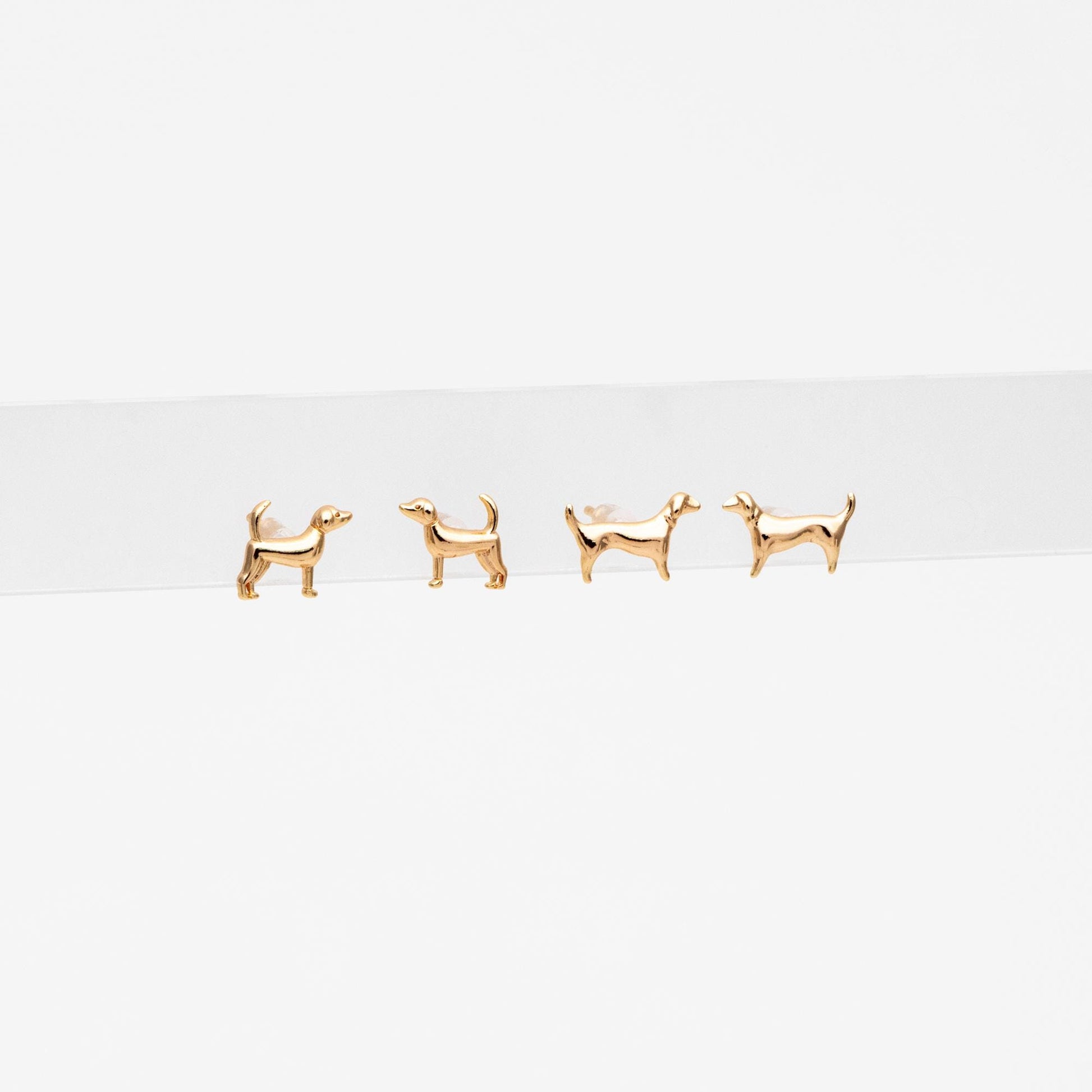 10pcs Gold Tiny Dog Earrings, Gold Plated Brass, Cute Animal Stud Earrings (GB-4598)