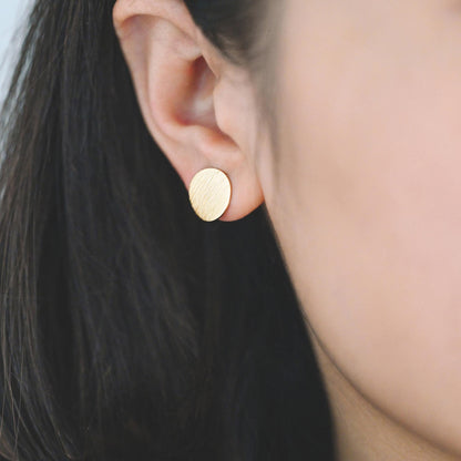 10pcs Brushed Gold/ Silver Ear Posts with Loops, 18K Gold/ Rhodium Plated Brass, Round Disc Geometric Earring Studs 12/15mm (GB-478)